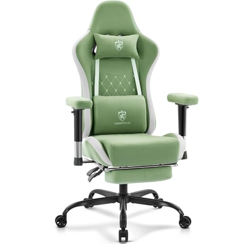 Morkprism Gaming Chair Breathable Fabric,Computer Office Chair with Footrest,Massage Lumbar Support and Gel Pad,Ergonomic Reclining Gamer Chair with Adjustable Armrests and Spring Cushion Green Morkprism
