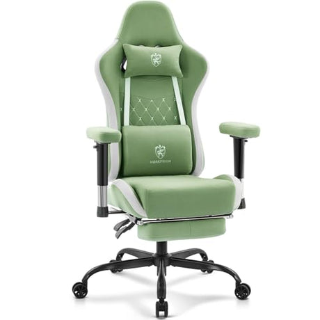 Morkprism Gaming Chair Breathable Fabric,Computer Office Chair with Footrest,Massage Lumbar Support and Gel Pad,Ergonomic Reclining Gamer Chair with Adjustable Armrests and Spring Cushion Green Morkprism