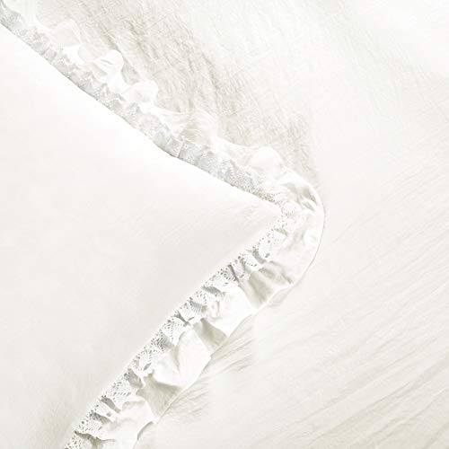 Lush Decor Ella Ruffle Lace Comforter, 3 Piece Set, Full/Queen, White - Cute Comforter - Queen Bedding Set - White Bedding Full Size - Coquette Decor - Ruffle Trim - Lace Trim Lush Decor