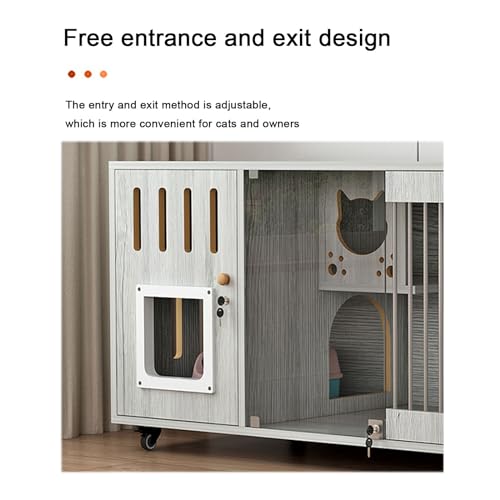 Double-Layer Cat Cabinet, Cat Cage, All Solid Wood Cat Villa, Ventilation on Both Sides, Large Platform, Easy to Maintain(Black,140x60x114cm) FLQYJJDP