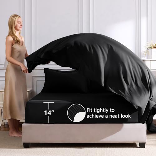 CozyLux King Size Comforter Set Black - 7 Pieces Bed in a Bag King, Luxury Soft Bed Set for All Seasons, Bedding Set with Down Alternative Comforter, Sheets, Pillowcases & Shams CozyLux