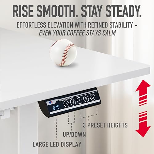 SHW 40-Inch Electric Height Adjustable Standing Desk with Drawer, Memory Preset and Cable Management Tray, White SHW