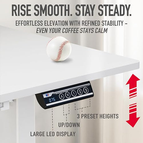 SHW 40-Inch Electric Height Adjustable Standing Desk with Drawer, Memory Preset and Cable Management Tray, White SHW