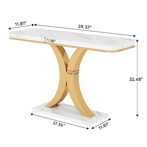LITTLE TREE Narrow Entryway Console Table, Small, White+Gold LITTLE TREE