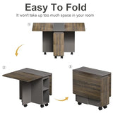 5 Pieces Folding Dining Table Set for 4-6 People,55 Inch Folding Dinner Table with 4 Chairs -Space-Saving Kitchen Dining Set with 6 wheels and 2-Layer Storage Shelf for Dining Room Small Apartment SYMCAVE