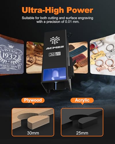 ACMER S2 Pro Laser Engraver, 36000mW Laser Cutting Machine with Built-in 30L Air Pump, 400 * 400mm Engraving Area, High-Speed, WiFi & TF Card, for DIY Projects and Small Busines ACMER