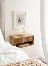 Kate and Laurel Reid Ribbed Wooden Tiered Floating Side Table, 18 x 10 x 9, Natural Wood, Modern Rectangular Mango Wood Floating Nightstand with Drawer for Bedroom Storage or Living Room End Table Kate and Laurel