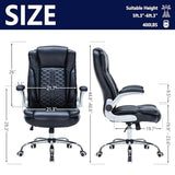 400lbs Executive Office Chair with Flip-Up Armrests, Big and Tall Computer Chair for Heavy People, Heavy Duty Ergonomic Comfy Chair, Breathable PU Leather (Black) HESL