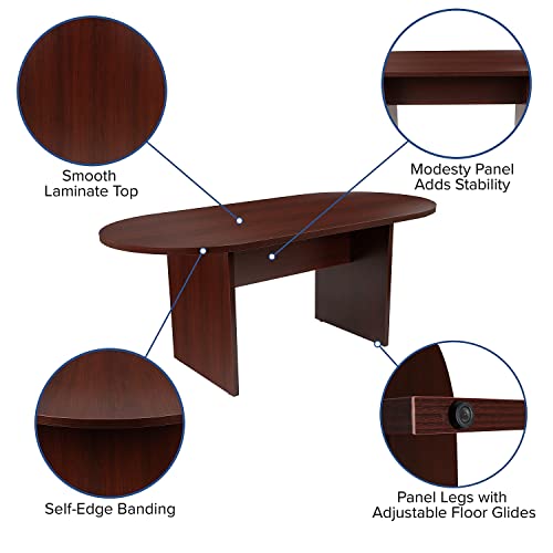 Flash Furniture 5 Piece Mahogany Oval Conference Table Set with 4 Black and Chrome LeatherSoft Executive Chairs Flash Furniture