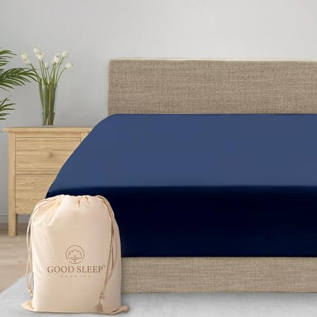 Good Sleep Bedding Twin XL Fitted Sheet - Single Fitted Sheet, 800 Thread Count, Egyptian Cotton Extra Long Twin, 16 Inch Deep Pocket, Soft & Breathable Dorm Sheets - Navy Blue Good Sleep Bedding