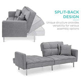Best Choice Products Convertible Linen Fabric Tufted Split-Back Plush Futon Sofa Furniture for Living Room, Apartment, Bonus Room, Overnight Guests w/ 2 Pillows, Wood Frame, Metal Legs - Dark Gray Best Choice Products