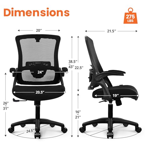 NEO Chair Office Desk Chair Computer High Back Mesh Gaming Seat with Ergonomic Adjustable Comfy Flip-up Armrests Lumbar Support Height for Home (Black) NEO CHAIR