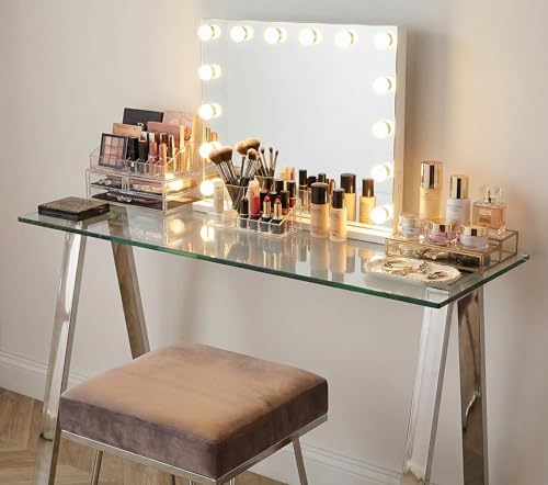 Cortesi Home Trixie Glass Top Desk/Console Table with Stainless Steel Frame, 40" Cortesi Home