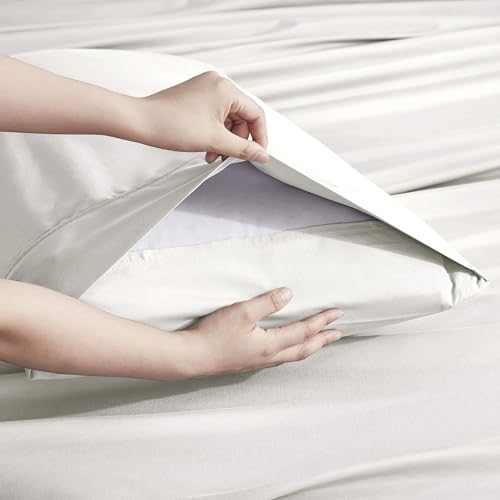 Nestl Extra Deep King Sheet Set - 6 Piece Breathable & Cooling Sheets - Hotel Luxury Bedding Set w/18-24 Inch Deep Pockets - Easy & Secure Fit - Super Soft, Wrinkle Free & Comfy - Off White Nestl