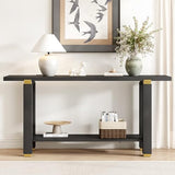 63" Modern Minimalist Console Table with Open Bottom Storage Shelf, Versatile Buffet Sideboard, Solid Wood Sofa Side Table with Metal Accents for Entryway, Hallway and Living Room (Black-05) HZSMHDZKJ