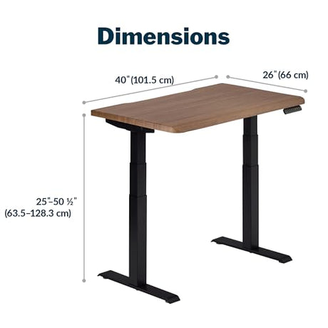 Vari ComfortEdge 40x26 Inch Adjustable Standing Desk – Small Electric Sit Stand VariDesk for Apartment, Bedroom, or Home Office + Beveled Edge, Tool-Free Assembly (Walnut Top/Black Legs) Vari