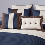 Chezmoi Collection Loft 8-Piece Queen Comforter Set, Midnight Blue/Brown/Coffee Cream Luxury Striped Bedding for All Season Chezmoi Collection