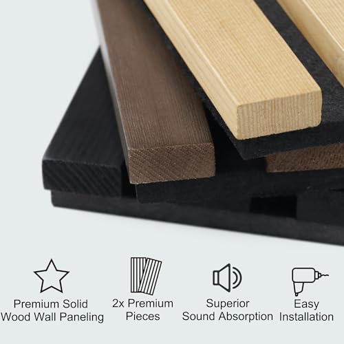 FurniFusion Acoustic Wood Wall Panels, 2 Pack 94.49” x 12.6” Soundproof Wall Panels, Wood Slat Wall Panels for Wall Decor (Walnut) - WoodArtSupply