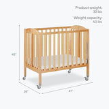 Dream On Me 3-in-1 Portable Folding Stationary Side Mini Baby Crib in Natural & Mattress, GreenGuard Gold & BSA, Use as Changer & Playpen, Locking Wheels, 3 Mattress Heights, Extra Firm Mattress