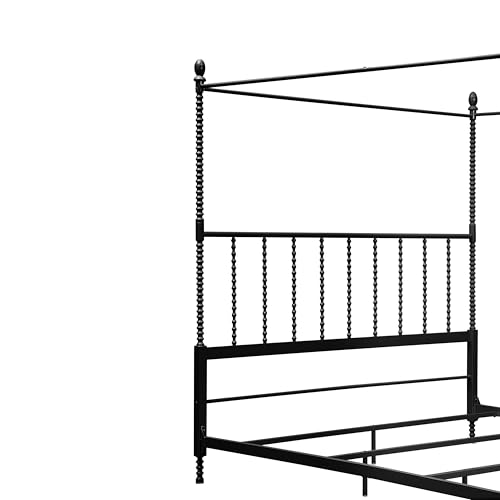 Furniture of America Vaeli Modern Metal King Size Four Poster Bed Frame with Spindles, Canopy Bedframe for Bedroom, Guest Room, Box Spring Required, Black