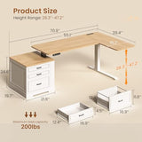 SEDETA Farmhouse L Shaped Electric Standing Desk, 70.9" x 39.4" Height Adjustable Office Executive Desk with 3 Drawers, Standing Computer Desks with Power Outlet for Home Office, Oak SEDETA
