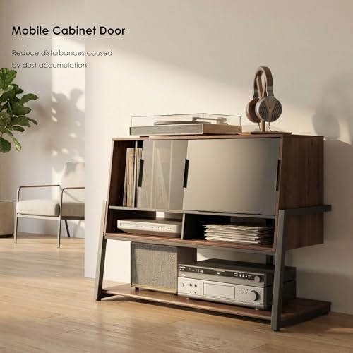 FITUEYES Design Record Player Stand，Entertainment Center up to 120 pcs, Large Mid Century Turntable Stand for Living Room Bedroom, Eiffel Series FITUEYES