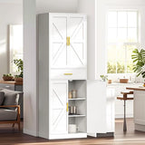 GTFURNI 71" Tall Kitchen Pantry Storage Cabinet with 4 Doors & Drawer, Adjustable Shelves, Farmhouse Cupboard, Freestanding Cabinet with Door Shelves for Dining Room/Living Space, White GTFURNI
