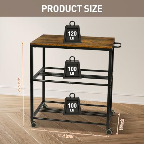 ikkle 3D Printer Filament Storage Rack, 360° Rolling Filament Spool Holder with Wheels, 3-Tier Metal Shelf for PLA/ABS/TPU/Nylon, 3D Printer Accessories Organizer for 3D Printing Studio, Workshop