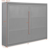 Virubi Queen Horizontal Murphy Bed with LED Lights,Wood Folding Hideaway Fluted Modern Murphy Wall Bed for Adult Guest Room Living Room Bedroom (Grey) Virubi