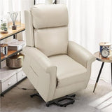 UOPYNE Electric Power Lift Recliner Chair for Elderly Adjustable Lounge Sofa with Remote Control Cream White Faux Leather Upholstery Comfortable Seat Lay Flat Function Side Pocket Supportive Backrest UOPYNE