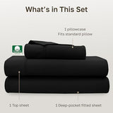California Design Den Soft Twin Sheets Set - 400 Thread Count Sateen, 100% Cotton Sheets, Deep Pockets, and Durable Bedding Set for Dorm Rooms & Adults - Black California Design Den