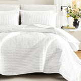 Comfort Spaces Kienna Quilt Set- Double Sided Stitching Design Summer Blanket, Lightweight, Soft, All Season Bedding Layer, Matching Sham, White, Coverlet King (104"x90") 3 Piece Comfort Spaces