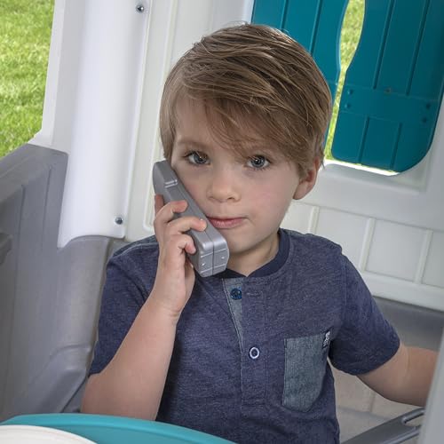 Step2 Neat & Tidy Cottage Kids Playhouse, Indoor and Outdoor Playset, Interactive Sounds, Toddlers 1.5+ Years Old, Easy to Assemble Backyard Discovery Playhouse, Grey Step2