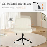 Sweetcrispy Criss Cross Chair Legged with Wheels, Armless Office Swivel Desk Chair with Wheels, Vanity Height Adjustable Wide Seat Faux Leather Computer Task Seating for Home Bedroom Sweetcrispy