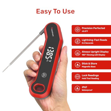 Meatmeet Digital Meat Thermometer - 0.5 Sec Instant Read Meat Thermometer Digital, Kitchen Thermometer Precise ±0.5℉, IP67 Waterproof, Large Bright LED Display, for BBQ/Grill/Cooking/Candy (S1) Meatmeet
