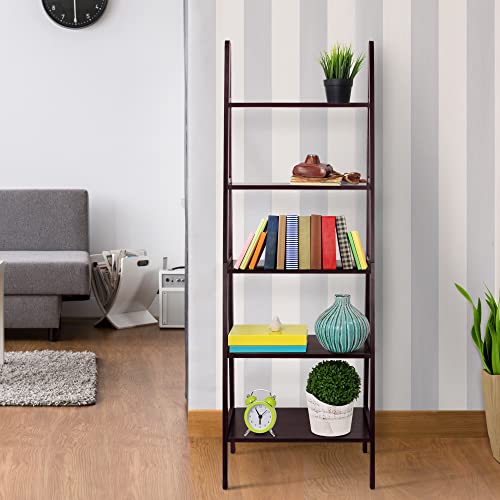 Espresso 5-Shelf Ladder Bookcase - 72-Inch Stylish Storage Solution Casual Home
