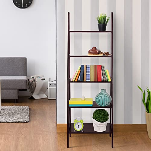 Espresso 5-Shelf Ladder Bookcase - 72-Inch Stylish Storage Solution - WoodArtSupply