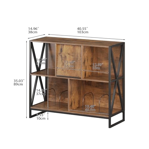 Welfuturer Large 3 Tier Record Player Stand Turntable Stand with Vinyl Storage Holds up to 300+ Albums Mid-Century Record Player Cabinet Table for Vinyl Records with 4 Dividers for Living Room (Brown) Welfuturer