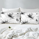 Erosebridal Black and White Flower Bedding Set Full, Boho Flower Duvet Cover for Women Men Adults Teens Bedroom, Artistic Watercolor Floral Comforter Cover, Ink Painting Style Blossom & Leaf Bed Set Erosebridal