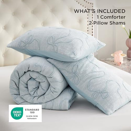 Bedsure Dusty Blue King Size Comforter Set, GentleSoft™ 3 Pieces Breathable Bow Comforter Set Women with 2 Pillow Shams, Cute King Bedding Set Room Decor Aesthetic Bedroom Decor, 104x90 Inches Bedsure