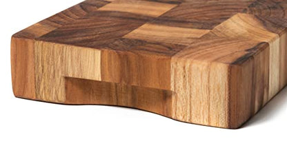 Lipper International 7217 Teak 6" End Grain Cutting Board with Cut Out Handles