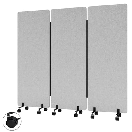 72" X 66" partition Room dividers, 3 Panel Sound Proof Dividers for Office Partitions, Room Divider Privacy Panel with Wheels, Portable Temporary Wall for Office, Studio, School, Hospital(Light Gray) Generic