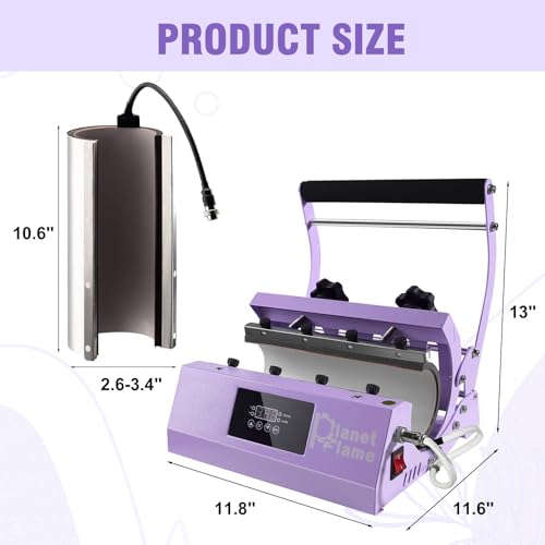 PlanetFlame Tumbler Heat Press Machine 110V Tumbler Mug Press for 30oz 20oz 16oz Sublimation Straight Skinny Tumblers Glass Jar Cans & 11-15oz Mugs, DIY Cup Heat Press Transfer Print, Purple PlanetFlame