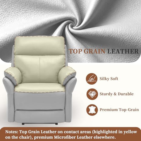 AIRSKY Genuine Leather Recliner Chair, Top Grain Leather, Italian Water-Washing Process, Living Room Chair with Lumbar Support,for Theater Seating, Bedroom, Grey,R1 AIRSKY