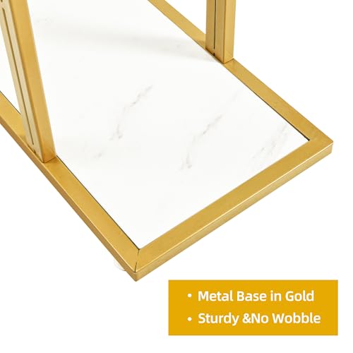 DWVO Gold Entryway Table with LED Lights, Modern 39-Inch Console Accent Table, Narrow Sofa Side Foyer Table with Faux Marble Top for Entrance, Entry Way, Hallway, Living Room DWVO
