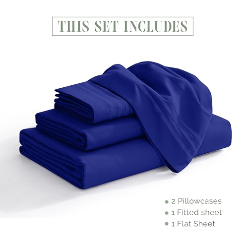 Elegant Comfort Luxurious 1500 Premium Hotel Quality Microfiber Three Line Embroidered Softest 4-Piece Bed Sheet Set, Wrinkle and Fade Resistant, Twin/Twin XL, Royal Blue Elegant Comfort