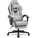 N-GEN GAMING Video Gaming Chair with Footrest Lumbar Support for Home Office High Back Recliner Height Adjustable Ergonomic Comfy Fabric Computer Desk Chair (Grey) N-GEN GAMING