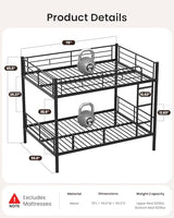 Mixcous Full Over Full Bunk Bed, Convertible into 2 Full Beds, Heavy-Duty Metal Bed Frame with Safety Full-Length Guardrails & EVA Padded Ladder for Adults, Teens, Kids, No Box Spring Needed, Black Mixcous