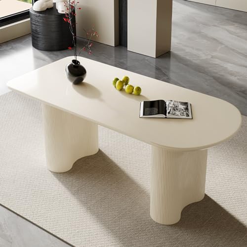 Miuuod 70.8" L Dining Table with Space Saving Apartment 4-8 People Mid-Century Sturdy Coffee Table Office Shop Kitchen Living Room Heavy Duty Cream White - WoodArtSupply