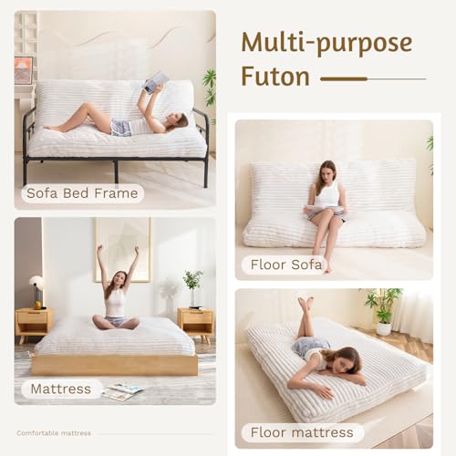 YOSHOOT 6 Inches Futon Mattress Full Size, Thick Futons Sofa Bed Couch, Floor Mattress for Adults, Shredded Foam Filling(Frame Not Included), Medium Firm YOSHOOT